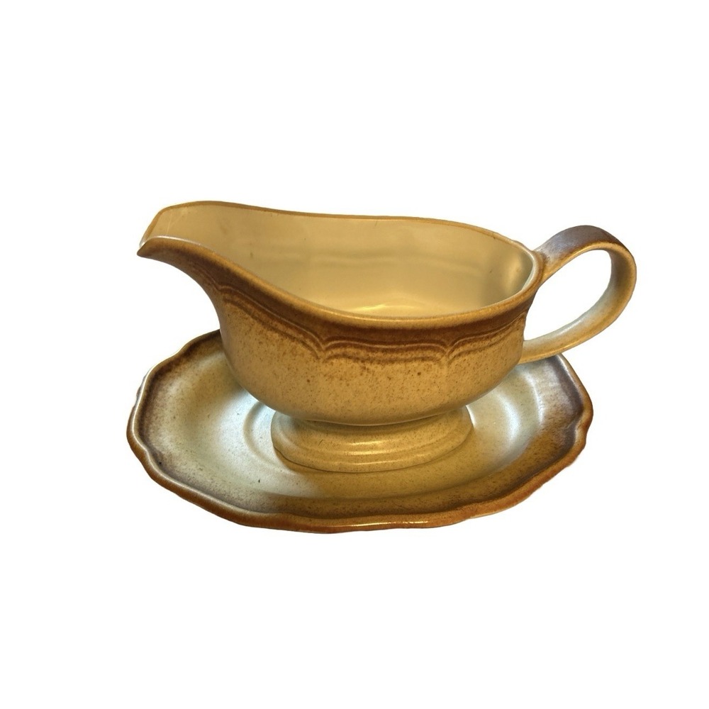 Mikasa~Whole Wheat Granola Gravy Boat With Under Plate E8000 Vintage Japan